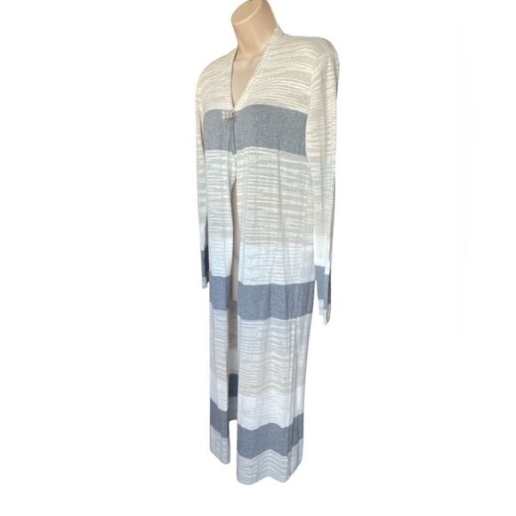 CaBi duster Cardigan Mesh whiteCream Gray color block Size XS Good Condition - Picture 1 of 7